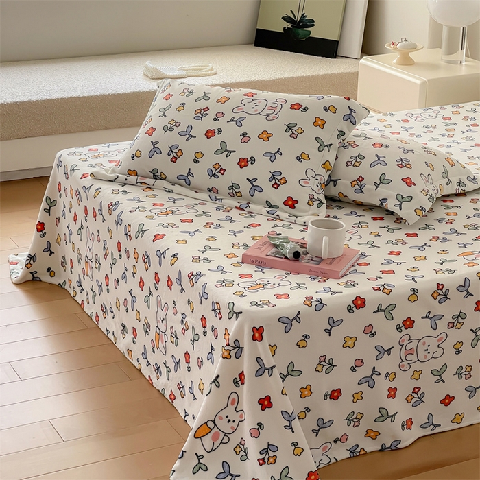 91家纺网 家纺一手货源 找家纺 时光里 2023新款全消光加厚牛奶绒印花单品单枕套 花间萌兔