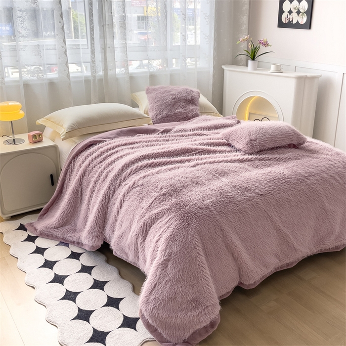 91家纺网 家纺一手货源 找家纺 凯轩毛毛毯毯子网销专供 2024新款公主貂仿皮草毛毯毯子终版 香芋紫