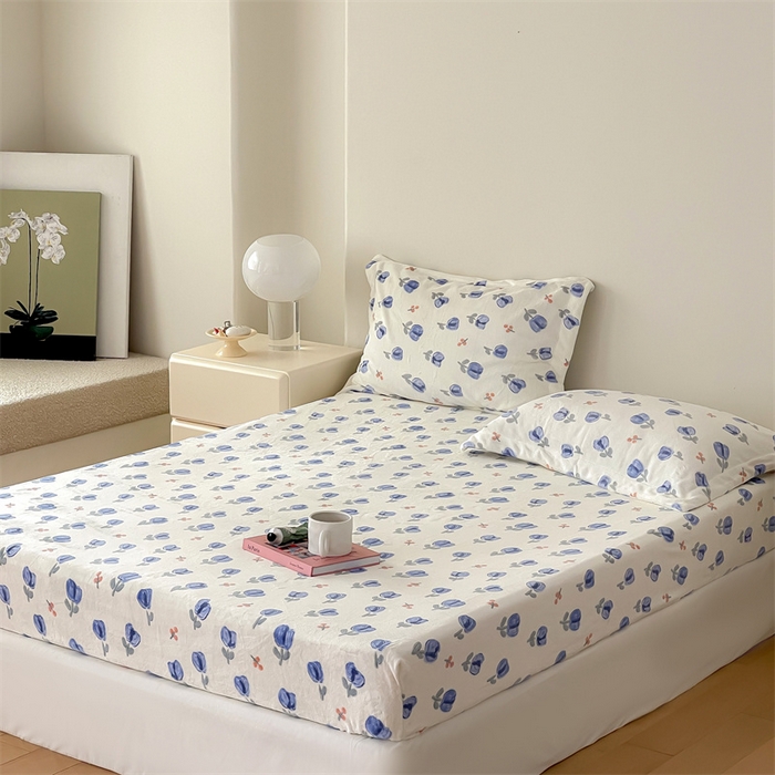 91家纺网 家纺一手货源 找家纺 时光里 2023新款全消光加厚牛奶绒印花单品单床笠 郁金香