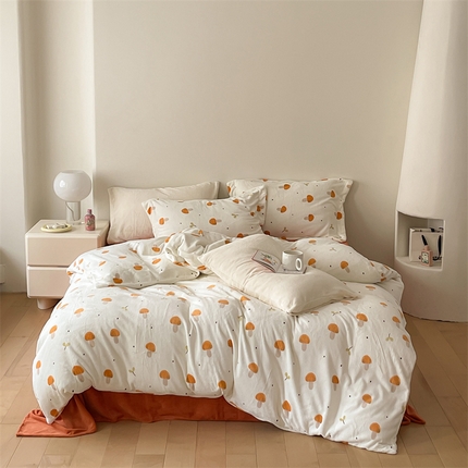 时光里 2023新款全消光加厚牛奶绒印花四件套 小蘑菇