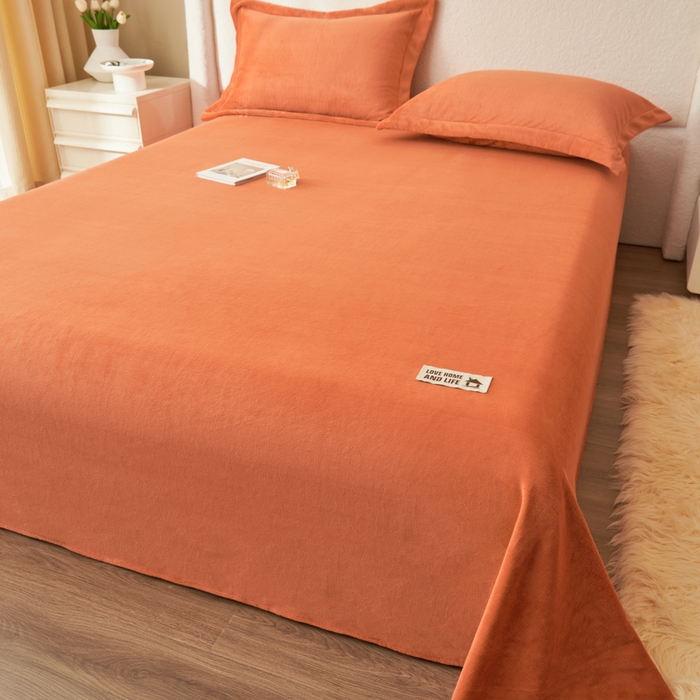 91家纺网 家纺一手货源 找家纺 艾佳 2025新款高克重加厚保暖牛奶绒床单 牛奶绒橘