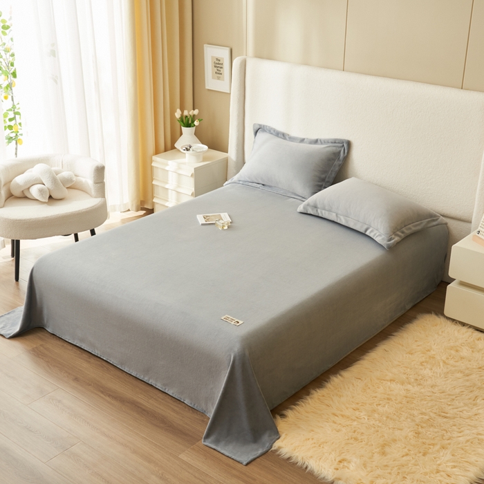 91家纺网 家纺一手货源 找家纺 艾佳 2025新款高克重加厚保暖牛奶绒床单 牛奶绒灰