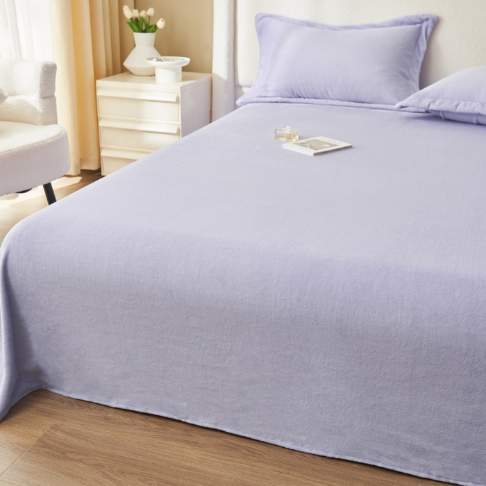 91家纺网 家纺一手货源 找家纺 艾佳 2025新款高克重加厚保暖牛奶绒床单 牛奶绒紫