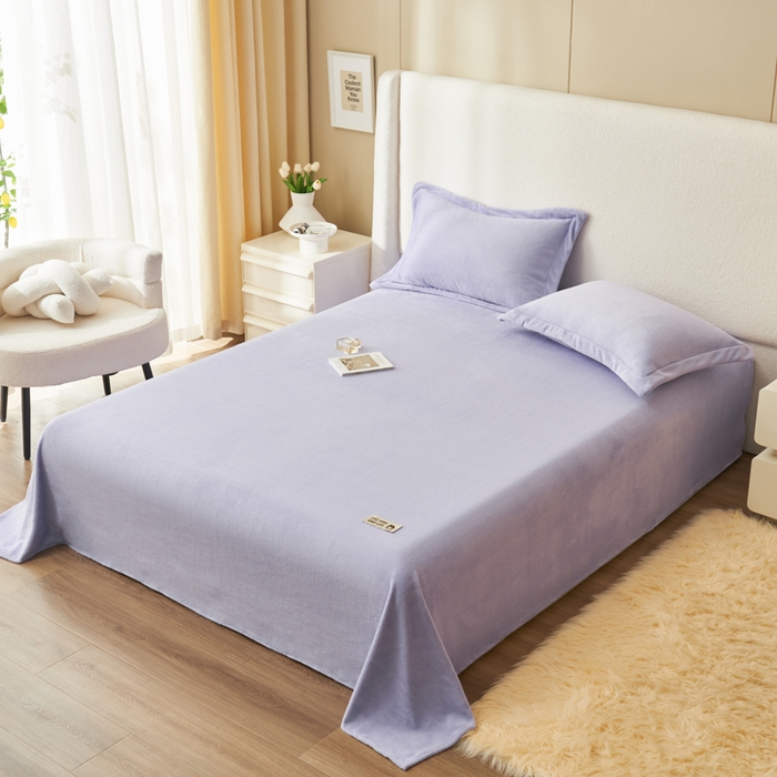 91家纺网 家纺一手货源 找家纺 艾佳 2025新款高克重加厚保暖牛奶绒床单 牛奶绒紫