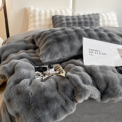 寐居家纺 2023新款高克重大泡泡兔毛绒四件套系列 高级灰