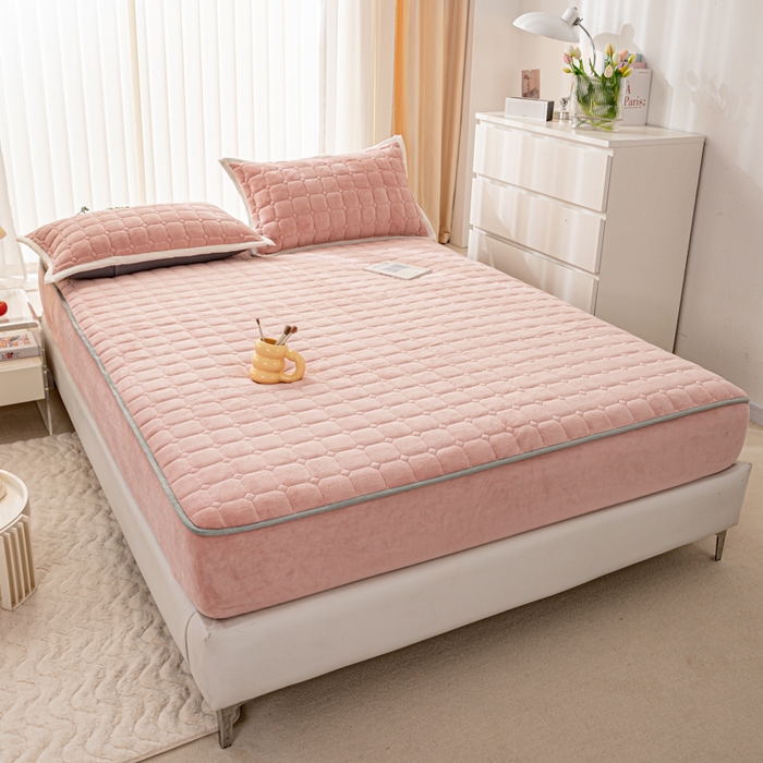 91家纺网 家纺一手货源 找家纺 凡客家居 2024新款加厚牛奶绒夹棉床笠 豆沙