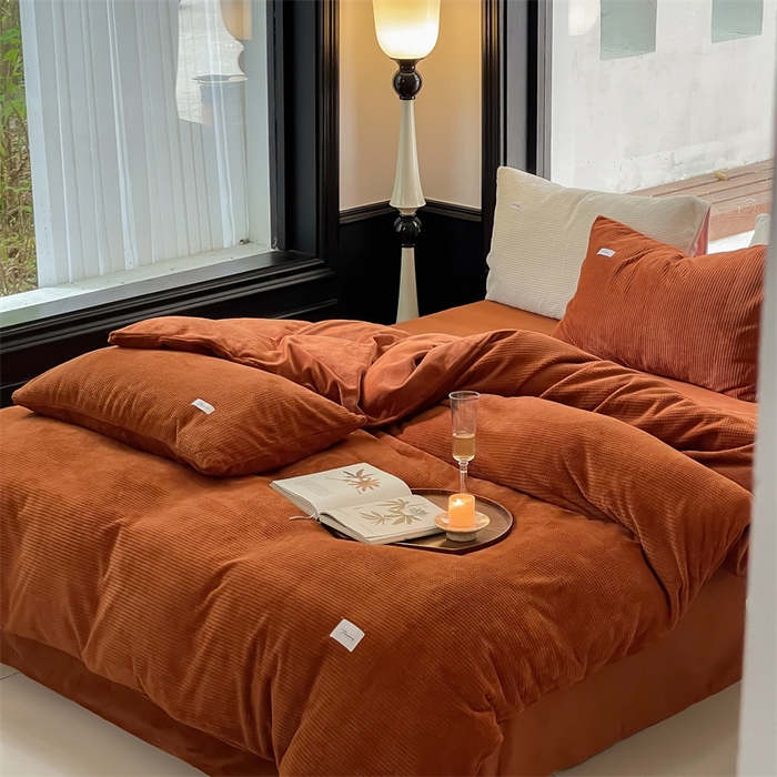 91家纺网 家纺一手货源 找家纺 时光里 2023新款全消光华夫格绒-单被套 焦糖