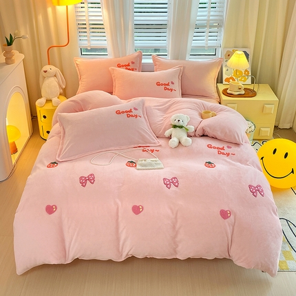 凡客家居 2023新款毛巾绣牛奶绒四件套 初妍-粉