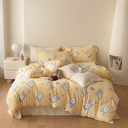 91家纺网 家纺一手货源 找家纺 时光里 2023新款全消光加厚牛奶绒印花四件套 乖乖兔