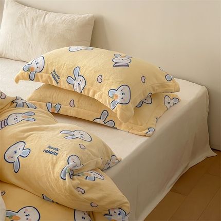 91家纺网 家纺一手货源 找家纺 时光里 2023新款全消光加厚牛奶绒印花单品单枕套 乖乖兔