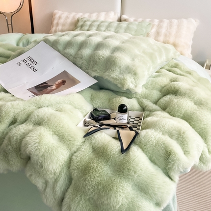 寐居家纺 2023新款高克重大泡泡兔毛绒四件套系列 抹茶绿