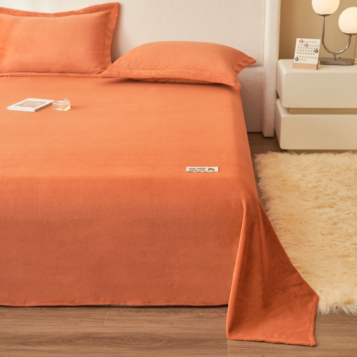 91家纺网 家纺一手货源 找家纺 艾佳 2025新款高克重加厚保暖牛奶绒床单 牛奶绒橘