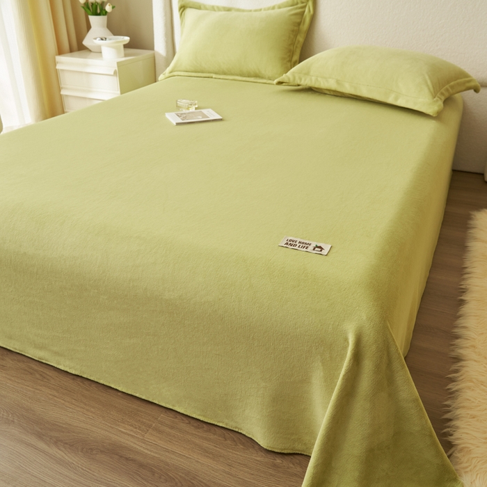 91家纺网 家纺一手货源 找家纺 艾佳 2025新款高克重加厚保暖牛奶绒床单 牛奶绒绿