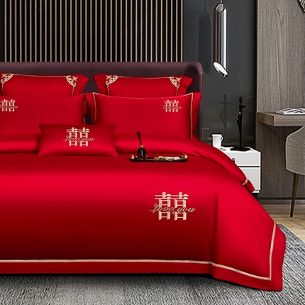 91家纺网 家纺一手货源 找家纺 皇潮婚庆馆 新款100支长绒棉婚庆套件 喜