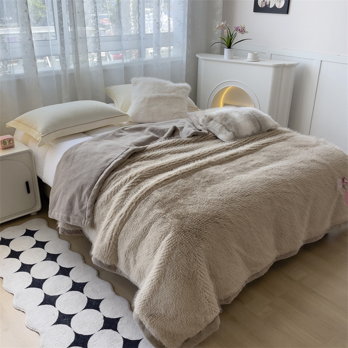 91家纺网 家纺一手货源 找家纺 凯轩毛毛毯毯子网销专供 2024新款公主貂仿皮草毛毯毯子终版 浅咖棕