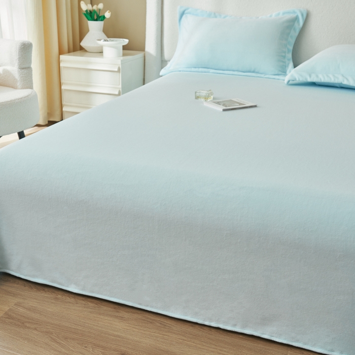 91家纺网 家纺一手货源 找家纺 艾佳 2025新款高克重加厚保暖牛奶绒床单 牛奶绒梦幻蓝