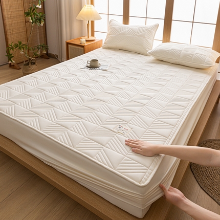 米粒家纺 2023新款A类大豆纤维夹棉床笠系列 格调-白