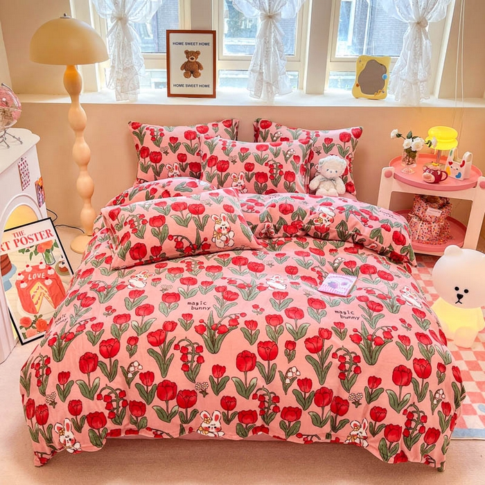 91家纺网 家纺一手货源 找家纺 沐辰 2023新款牛奶绒印花四件套 爱丽丝小兔