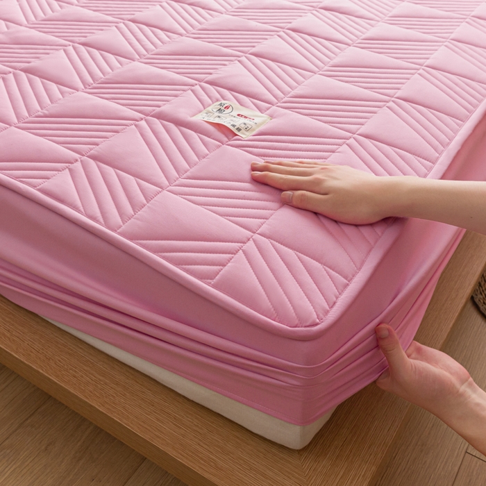 91家纺网 家纺一手货源 找家纺 米粒家纺 2023新款A类大豆纤维夹棉床笠系列 格调-粉