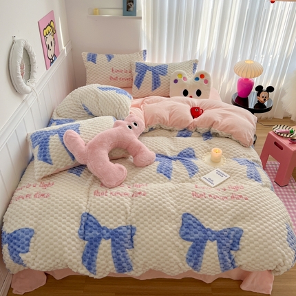 91家纺网 家纺一手货源 找家纺 （总）顾里家纺 2023新款ins韩风牛奶豆豆绒奶油色系四件套