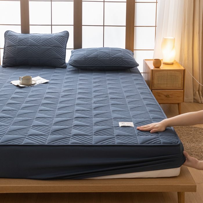 91家纺网 家纺一手货源 找家纺 米粒家纺 2023新款A类大豆纤维夹棉床笠系列 格调-深灰