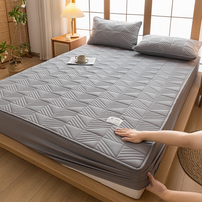 91家纺网 家纺一手货源 找家纺 米粒家纺 2023新款A类大豆纤维夹棉床笠系列 格调-浅灰