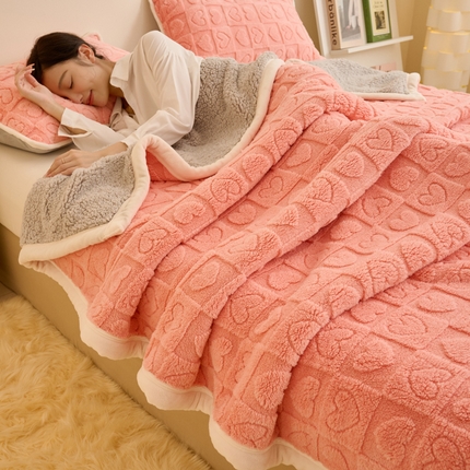 21度C 2023新款爱心舒棉绒复合毯盖毯毛毯 爱心包边款-玉色