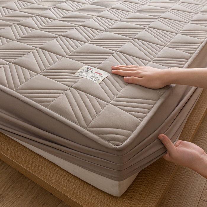 91家纺网 家纺一手货源 找家纺 米粒家纺 2023新款A类大豆纤维夹棉床笠系列 格调-卡其