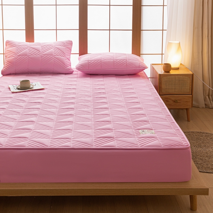 91家纺网 家纺一手货源 找家纺 米粒家纺 2023新款A类大豆纤维夹棉床笠系列 格调-粉