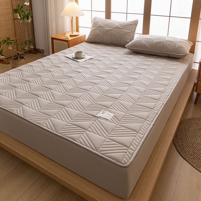 91家纺网 家纺一手货源 找家纺 米粒家纺 2023新款A类大豆纤维夹棉床笠系列 格调-卡其