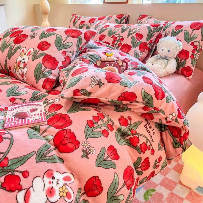 91家纺网 家纺一手货源 找家纺 沐辰 2023新款牛奶绒印花四件套 爱丽丝小兔