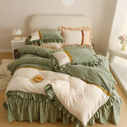 （总）胜权2024牛奶绒5D雕花刺绣夹棉单床裙单件保暖床裙三件套四件套