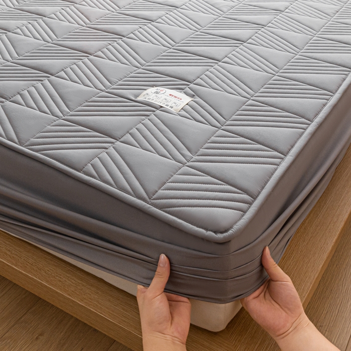 91家纺网 家纺一手货源 找家纺 米粒家纺 2023新款A类大豆纤维夹棉床笠系列 格调-浅灰