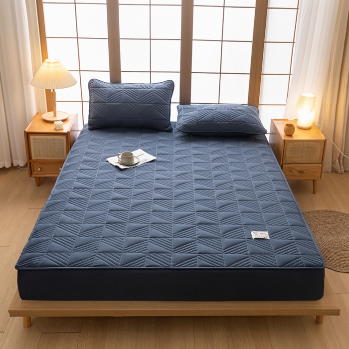 91家纺网 家纺一手货源 找家纺 米粒家纺 2023新款A类大豆纤维夹棉床笠系列 格调-深灰