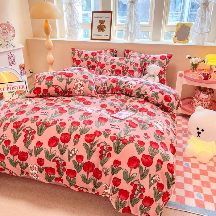 91家纺网 家纺一手货源 找家纺 沐辰 2023新款牛奶绒印花四件套 爱丽丝小兔