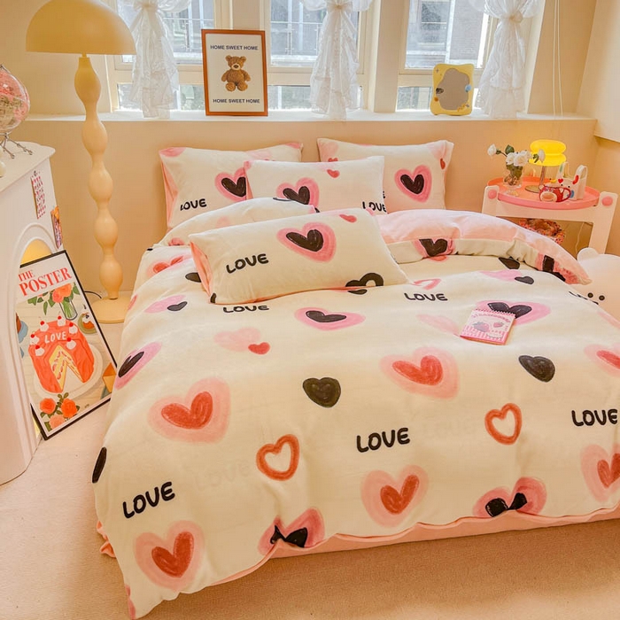 91家纺网 家纺一手货源 找家纺 沐辰 2023新款牛奶绒印花四件套 爱情光波