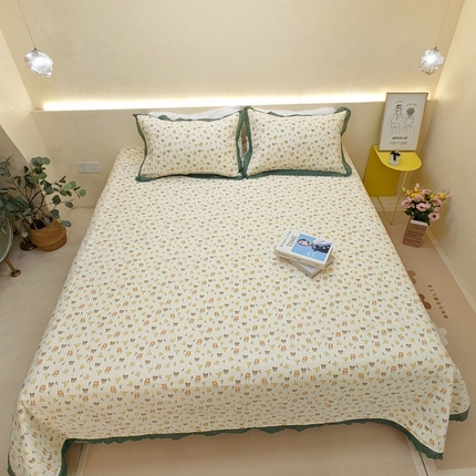 有货 2023秋冬新品韩式13372全棉棉花床盖三件套 床盖-熊宝宝