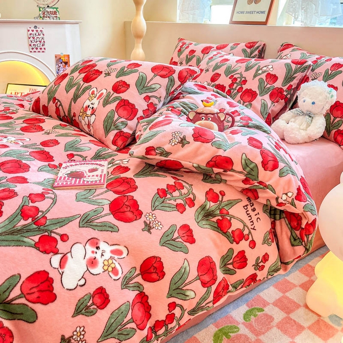 91家纺网 家纺一手货源 找家纺 沐辰 2023新款牛奶绒印花四件套 爱丽丝小兔