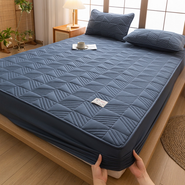 91家纺网 家纺一手货源 找家纺 米粒家纺 2023新款A类大豆纤维夹棉床笠系列 格调-深灰