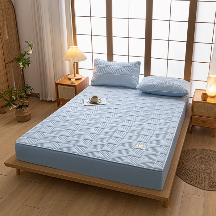 91家纺网 家纺一手货源 找家纺 米粒家纺 2023新款A类大豆纤维夹棉床笠系列 格调-蓝