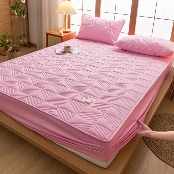 91家纺网 家纺一手货源 找家纺 米粒家纺 2023新款A类大豆纤维夹棉床笠系列 格调-粉