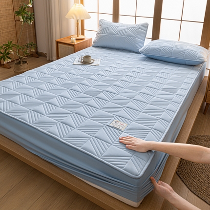 米粒家纺 2023新款A类大豆纤维夹棉床笠系列 格调-蓝