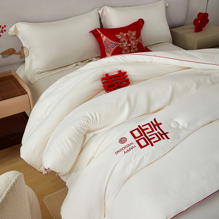 91家纺网 家纺一手货源 找家纺 （总）丽卡家纺 2023新款大豆纤维澳棉提花被子被芯-双喜临门