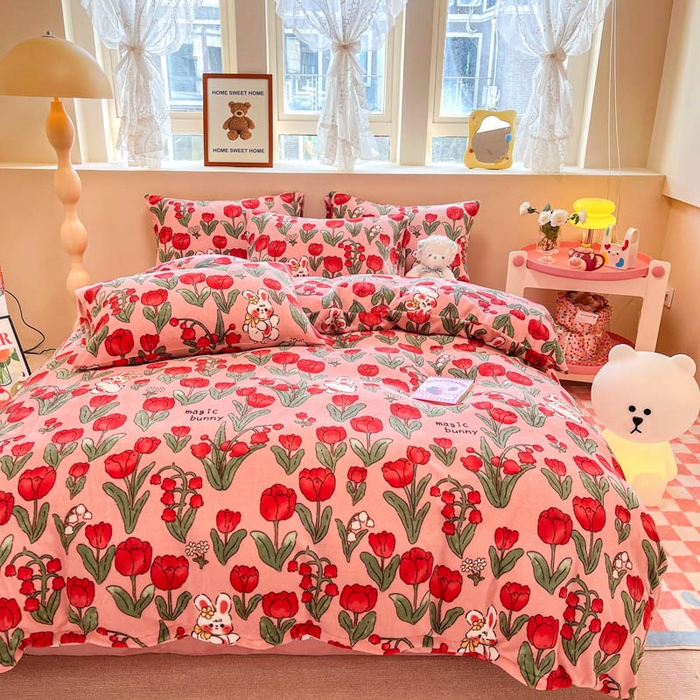 91家纺网 家纺一手货源 找家纺 沐辰 2023新款牛奶绒印花四件套 爱丽丝小兔