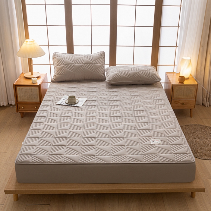 91家纺网 家纺一手货源 找家纺 米粒家纺 2023新款A类大豆纤维夹棉床笠系列 格调-卡其