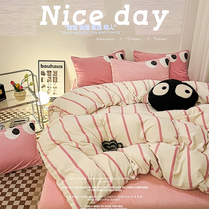 91家纺网 家纺一手货源 找家纺 （总）川悦生活 2023新款条纹牛奶绒220克四件套