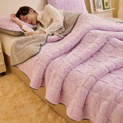 21度C 2023新款爱心舒棉绒复合毯盖毯毛毯 爱心三角针-香紫