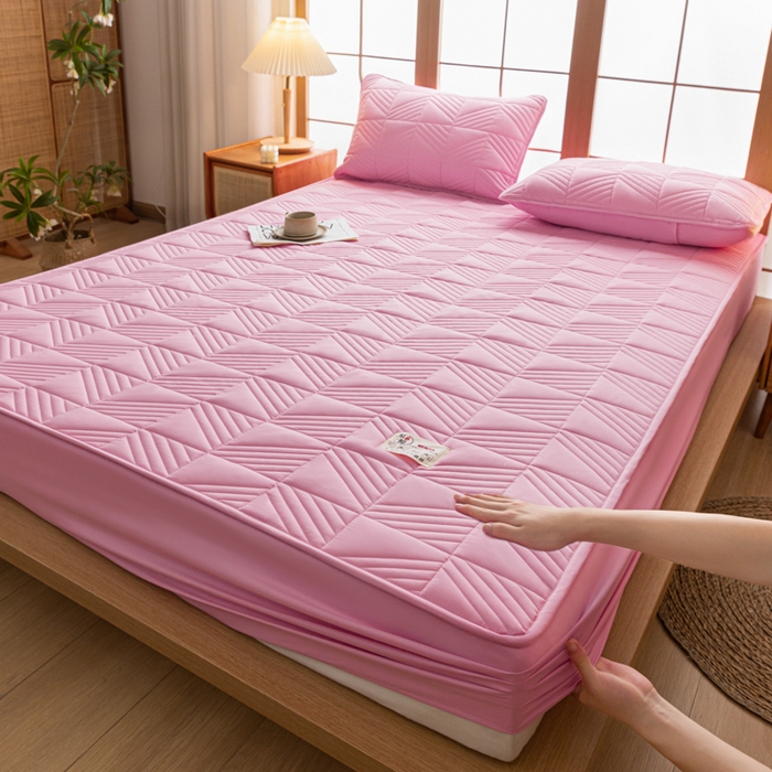 91家纺网 家纺一手货源 找家纺 米粒家纺 2023新款A类大豆纤维夹棉床笠系列 格调-粉