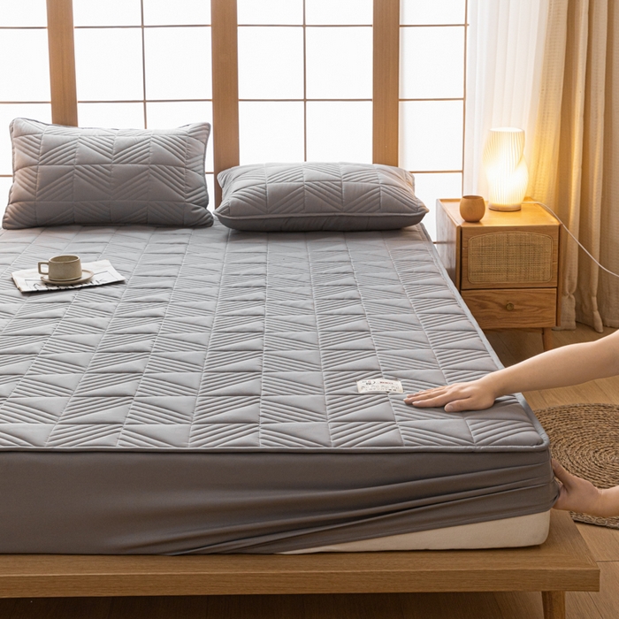 91家纺网 家纺一手货源 找家纺 米粒家纺 2023新款A类大豆纤维夹棉床笠系列 格调-浅灰