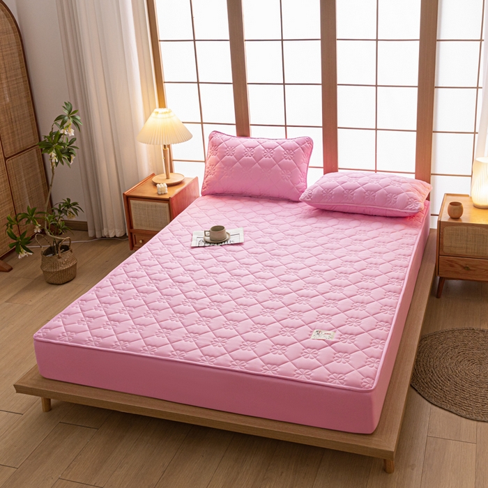 91家纺网 家纺一手货源 找家纺 米粒家纺 2023新款A类大豆纤维夹棉床笠系列 幸运花-粉